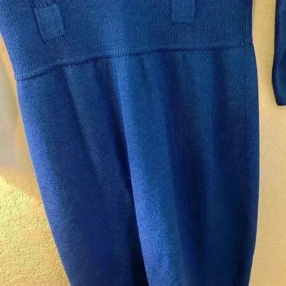 Vintage St. John By Marie Gray Knit Cobalt Blue Button Front Midi Dress Size 8 - Picture 8 of 11